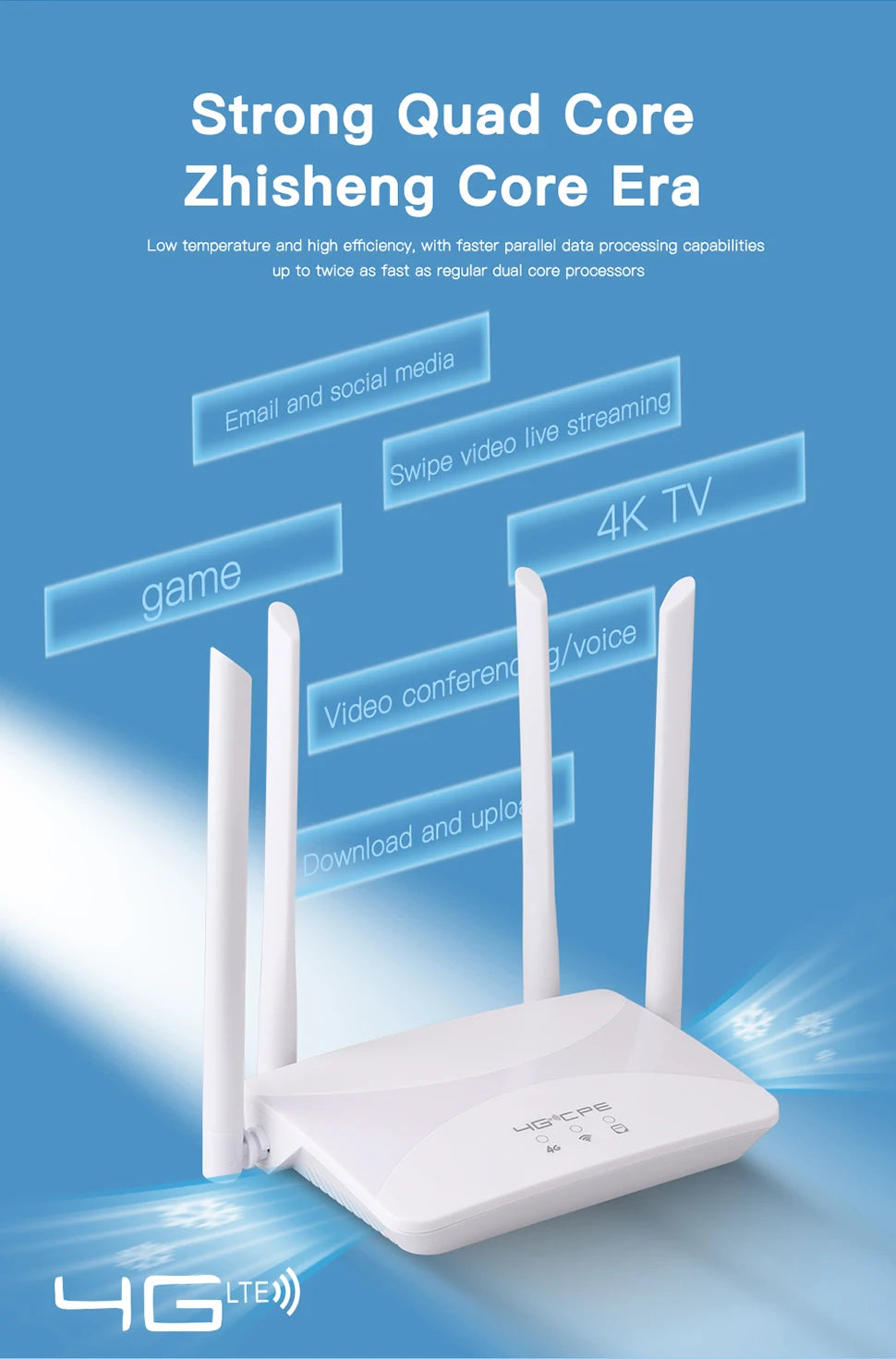 Router WIFI 4G LTE de 150Mbps, 4 antenas externas, potenciador de señal de potencia, punto de acceso más suave, conexión con cable, tarjeta Micro SIM inteligente