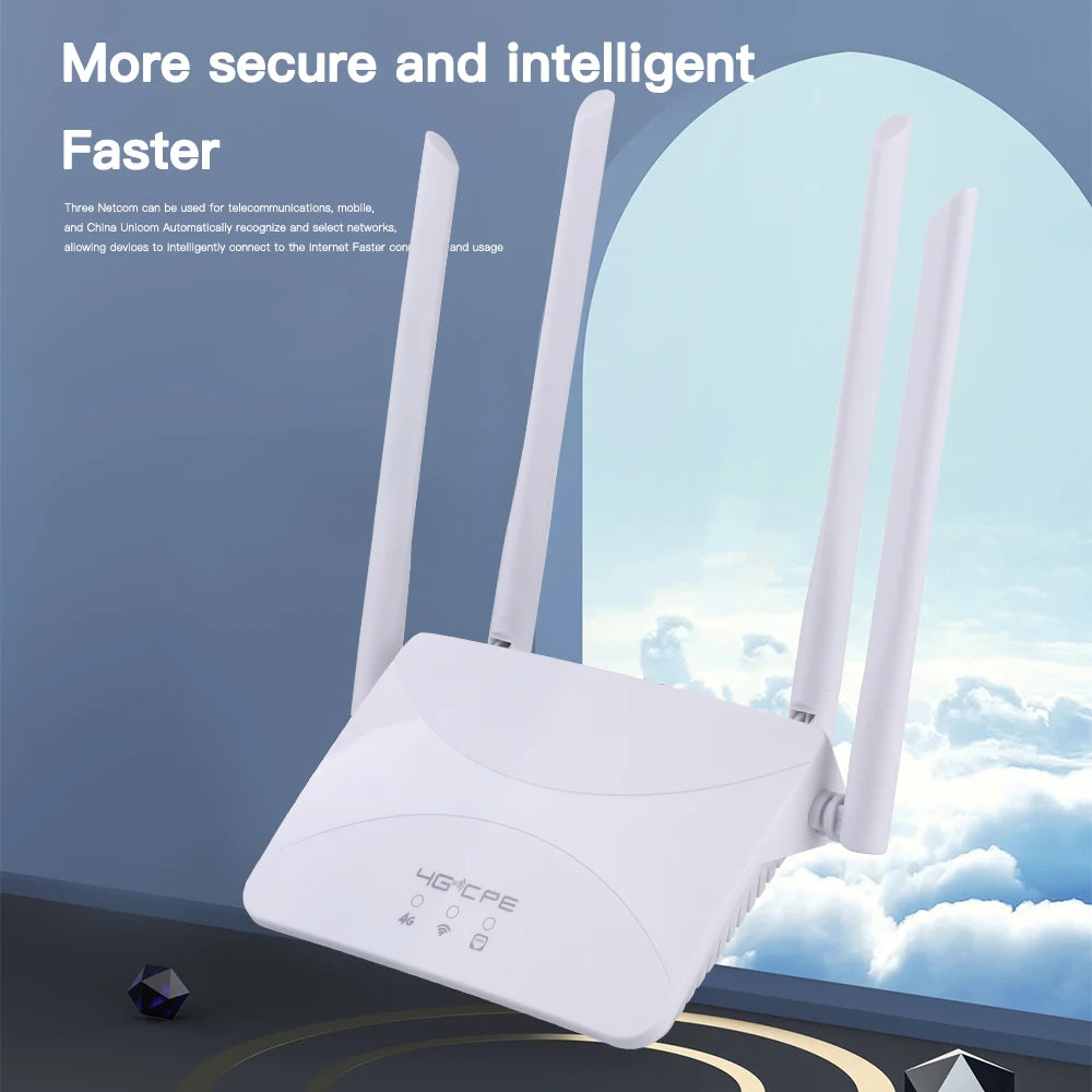 Router WIFI 4G LTE de 150Mbps, 4 antenas externas, potenciador de señal de potencia, punto de acceso más suave, conexión con cable, tarjeta Micro SIM inteligente