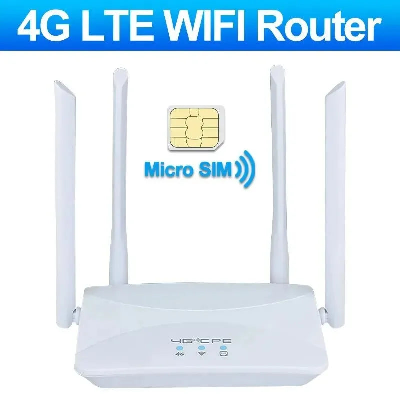 Router WIFI 4G LTE de 150Mbps, 4 antenas externas, potenciador de señal de potencia, punto de acceso más suave, conexión con cable, tarjeta Micro SIM inteligente