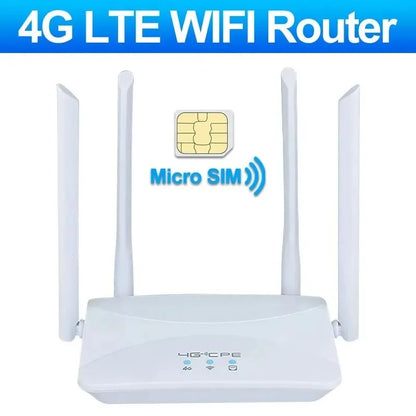 Router WIFI 4G LTE de 150Mbps, 4 antenas externas, potenciador de señal de potencia, punto de acceso más suave, conexión con cable, tarjeta Micro SIM inteligente