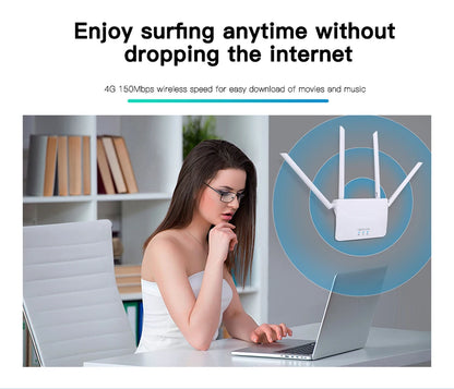 Router WIFI 4G LTE de 150Mbps, 4 antenas externas, potenciador de señal de potencia, punto de acceso más suave, conexión con cable, tarjeta Micro SIM inteligente