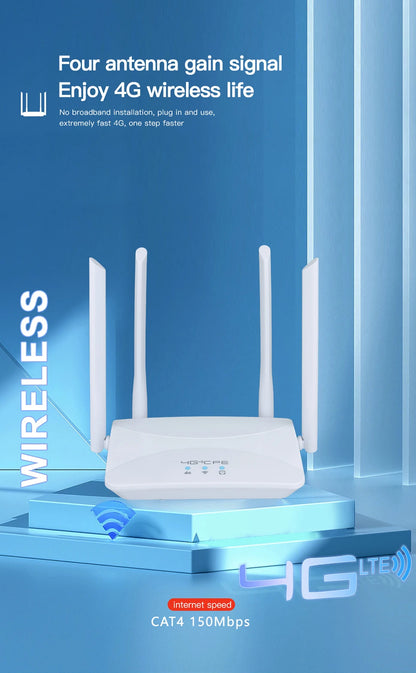 Router WIFI 4G LTE de 150Mbps, 4 antenas externas, potenciador de señal de potencia, punto de acceso más suave, conexión con cable, tarjeta Micro SIM inteligente